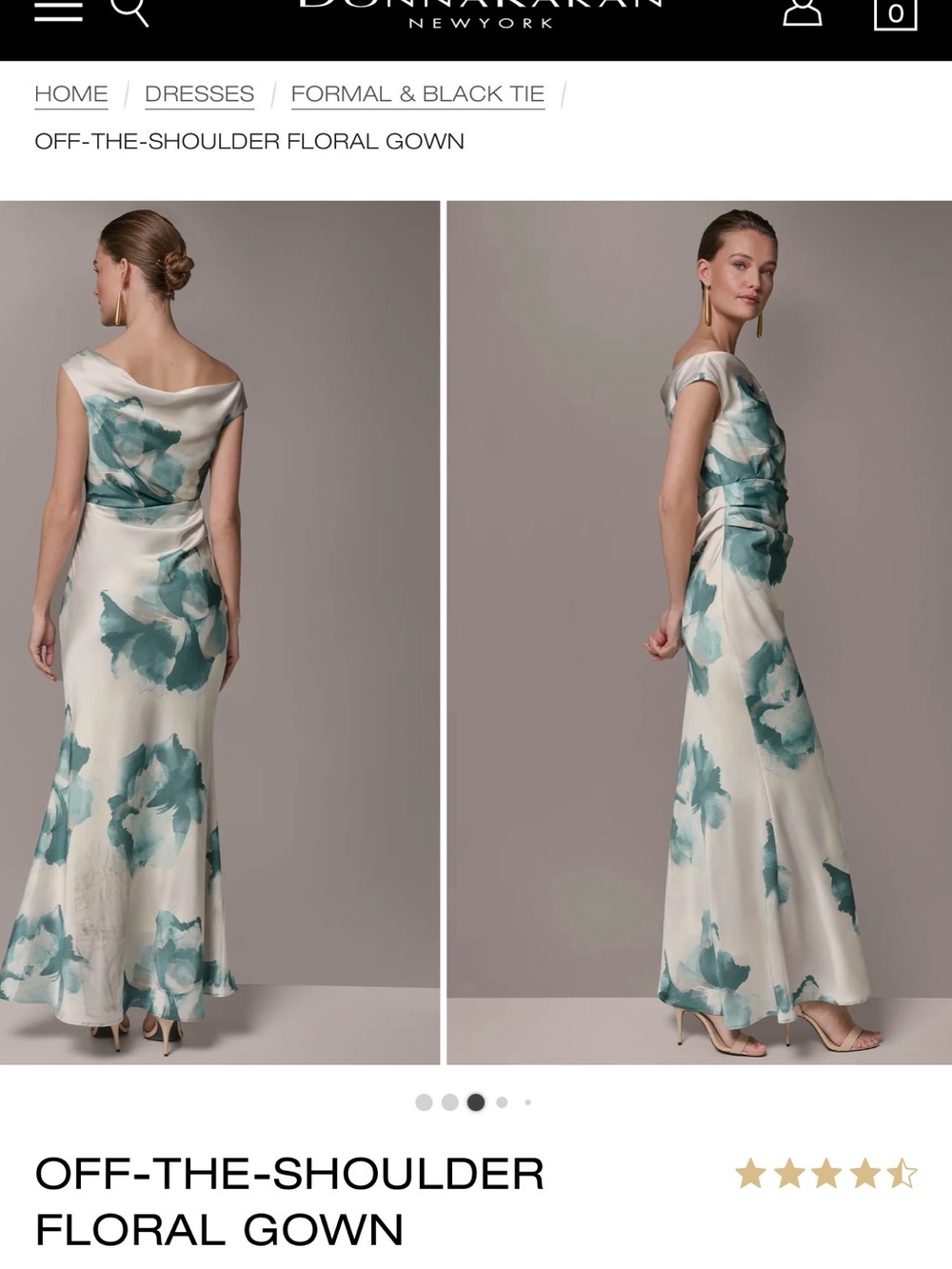 Donna Karan One-Shoulder Floral Gown in Teal and Ivory
